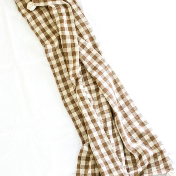 Checked Pom Pom Blanket Cotton Throw TAN Farmhouse Cabin Cottagecore